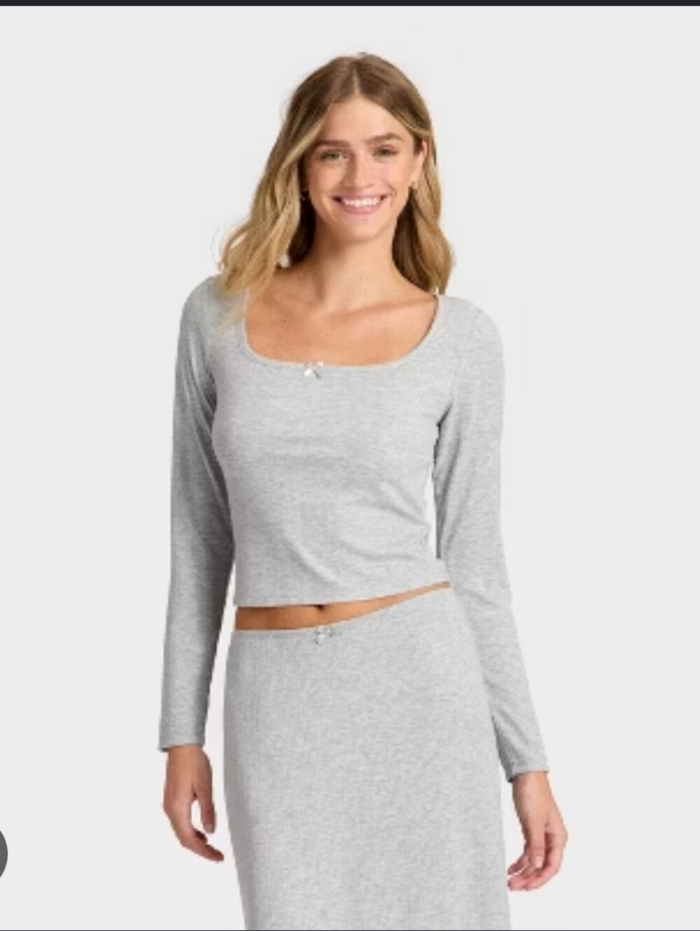 Auden Womens Slipwear Light Gray Long Sleeve Scoop Neck Top Sz. L NWT